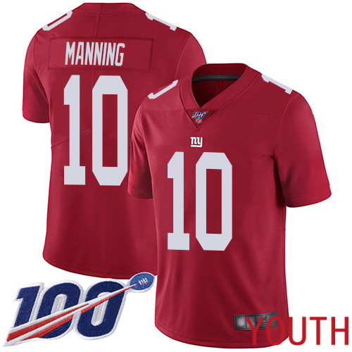 Youth New York Giants 10 Eli Manning Red Limited Red Inverted Legend 100th Season Football NFL Jersey